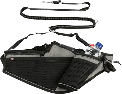 Trixie jogging leash with belt gray black